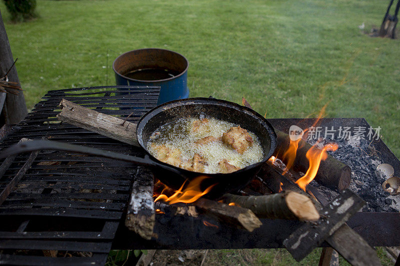 在土耳其sapanca izmit的露天柴火上煎煮猫鱼用的橄榄油